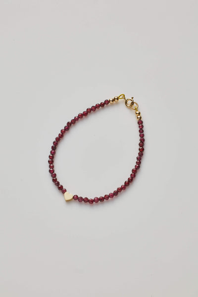 Gold Garnet Bracelet with Gold Heart