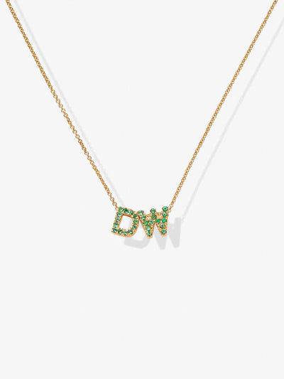 Two Letters Necklace in Tsavorite and 18k Gold versefinejewellery.com