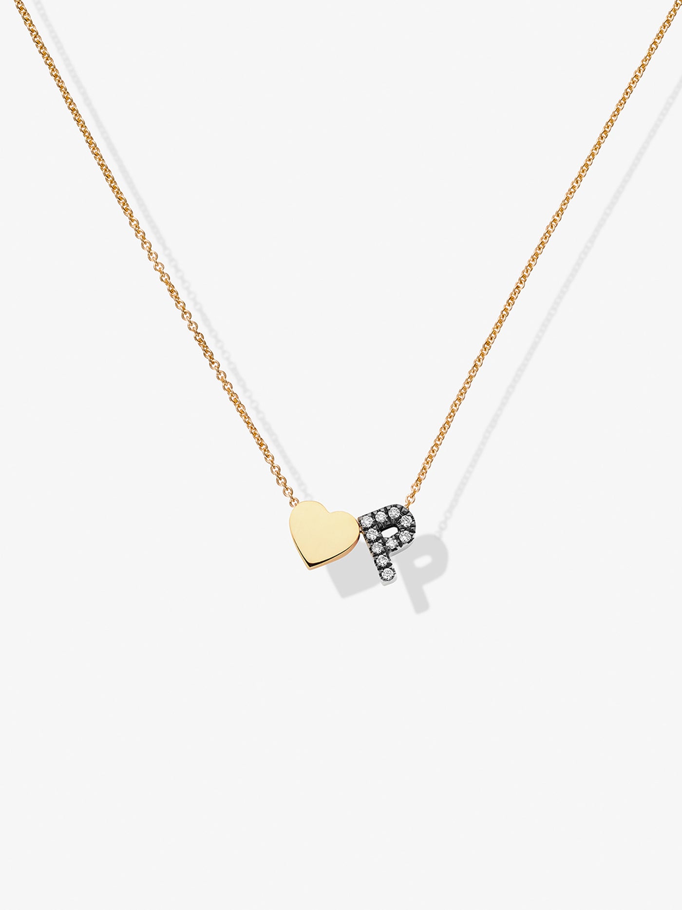 One Letter and Heart in Diamonds and 18k Blackened Gold