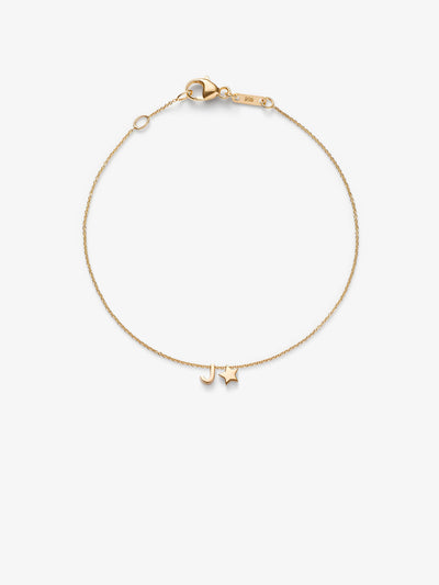 Love Letters One Letter and Star bracelet with adjustable chain in 18k solid gold. 