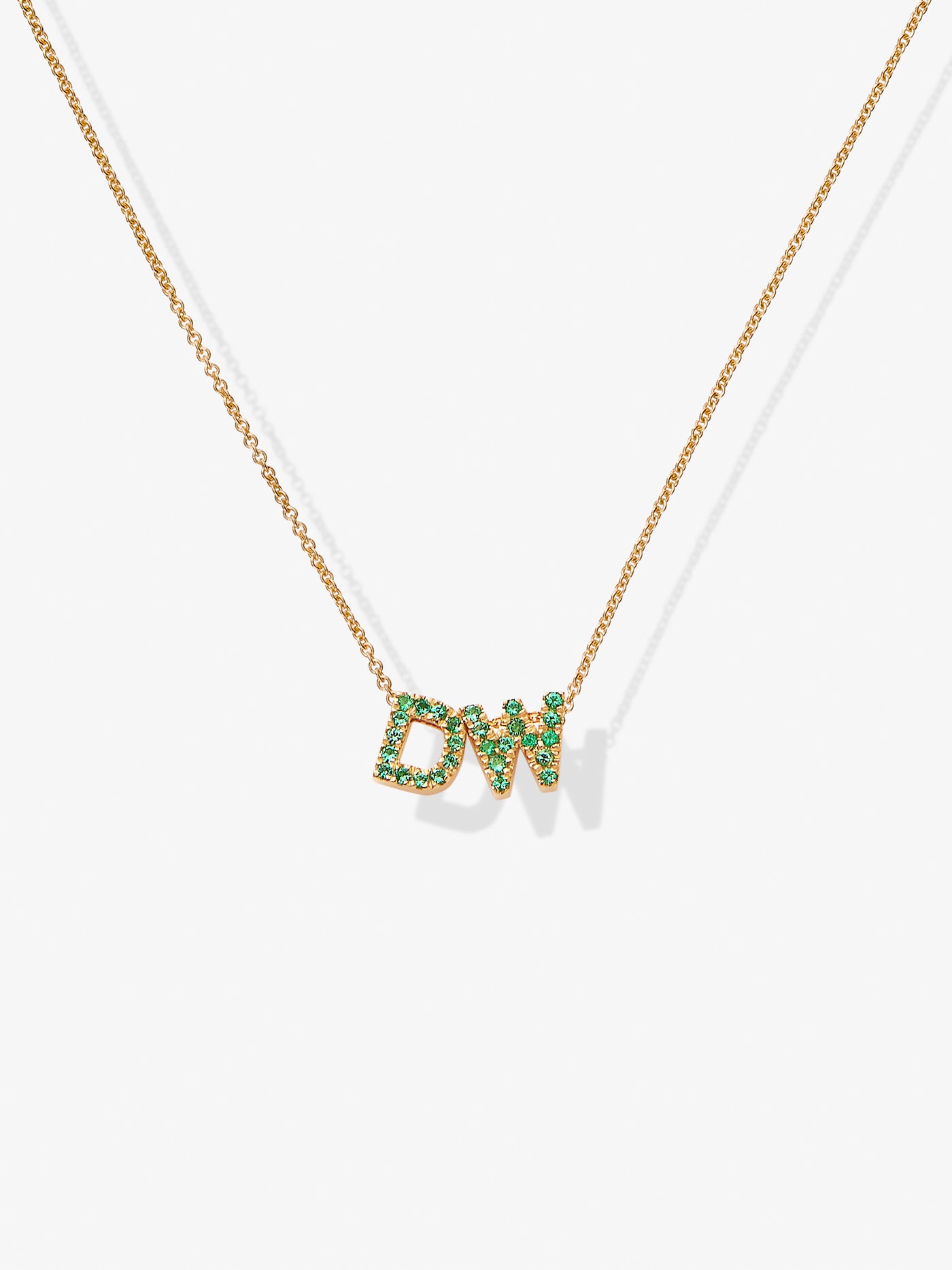 Two Letters Necklace in Tsavorite and 18k Gold