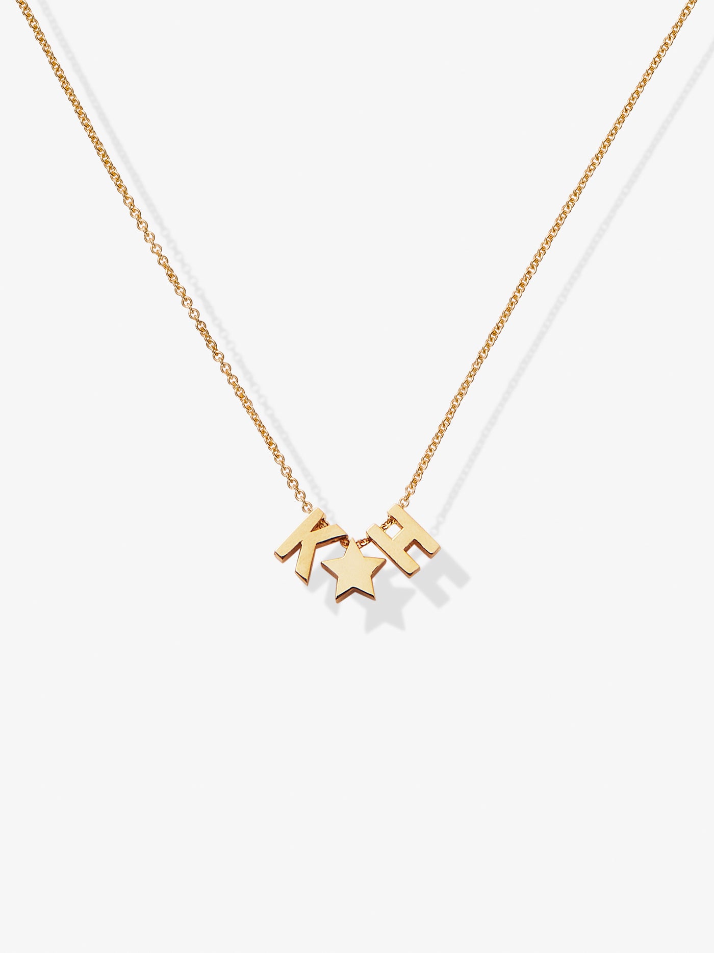 Two Letters and Star Necklace in 18k Gold