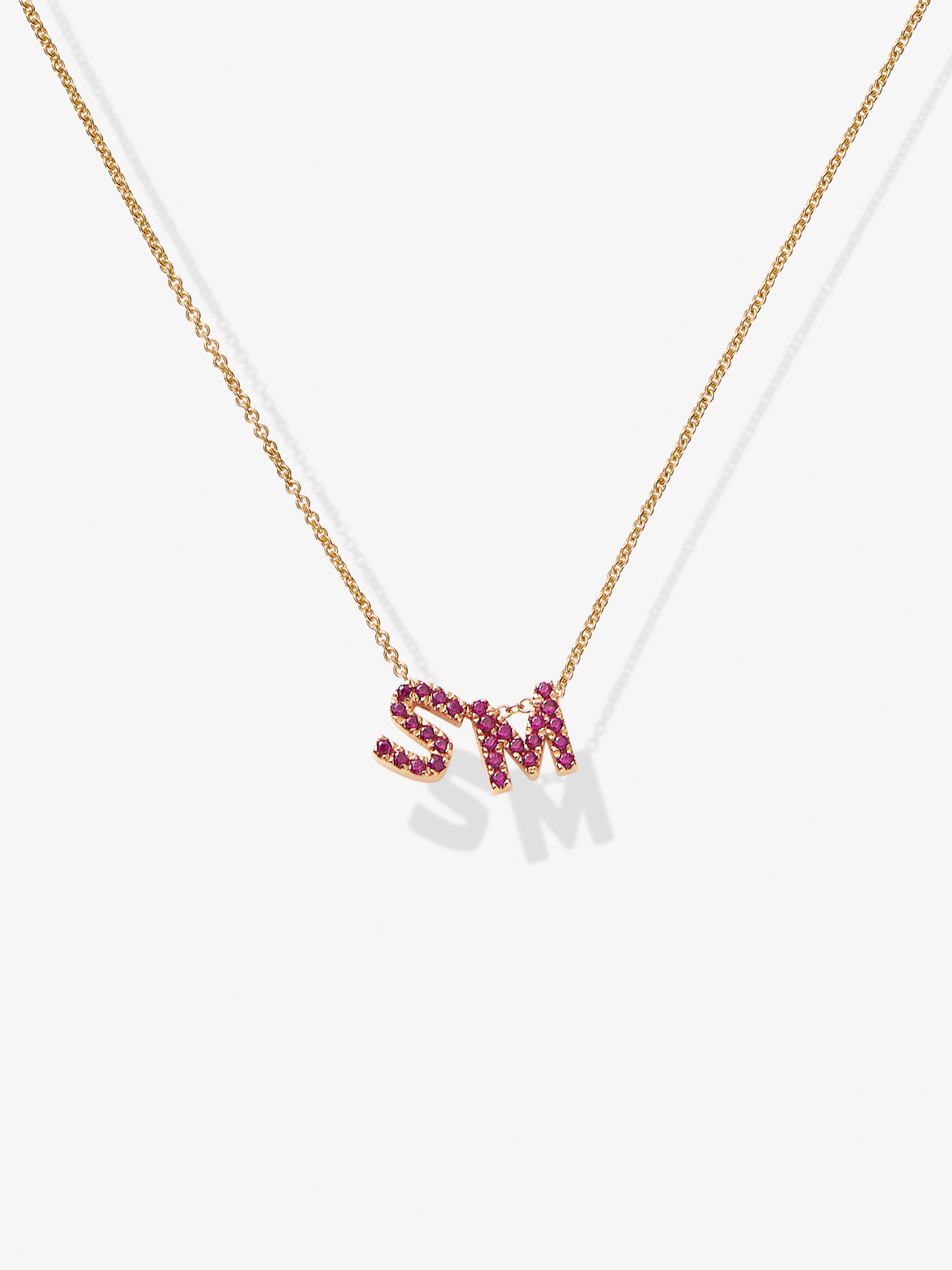 Two Letters Necklace in Ruby and 18k Rose Gold